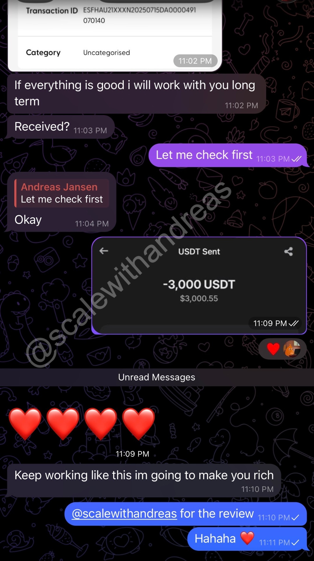 Anonymous client testimonial screenshot