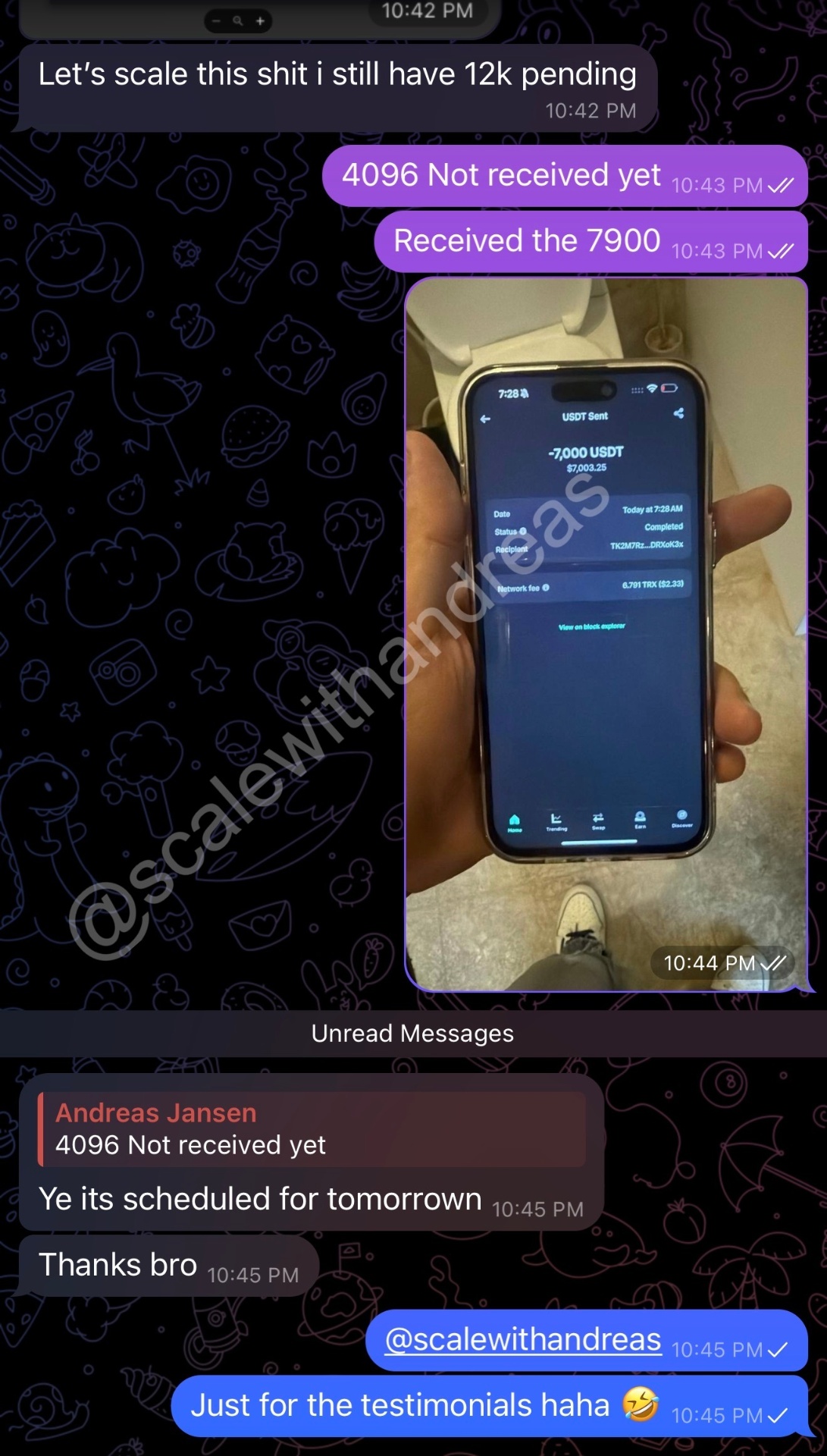Anonymous client testimonial screenshot